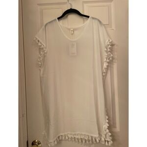 Yincro White Tassel Cover Up Kaftan Beach Dress One Size